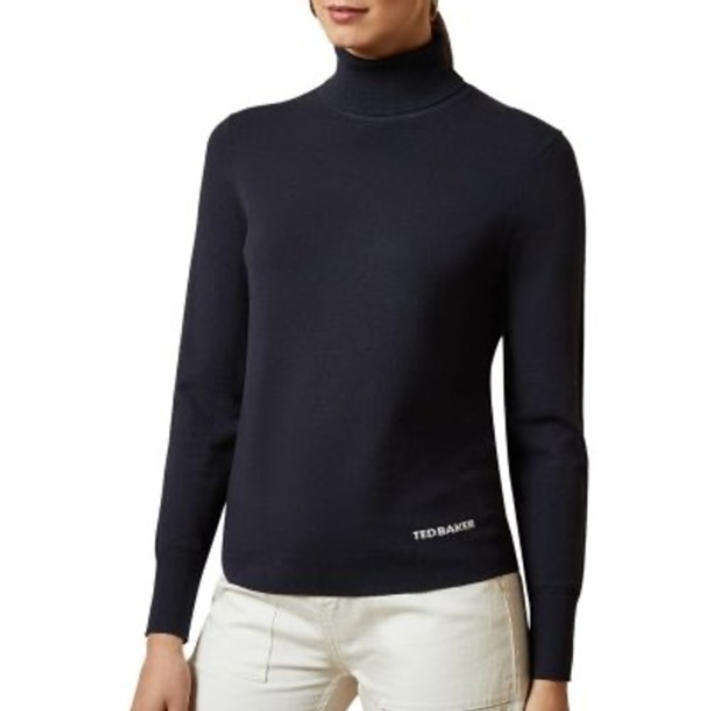 Ted Baker Lovett Logo Blue Turtleneck Knit Sweater Size 3 (U.S. 8/Medium)
